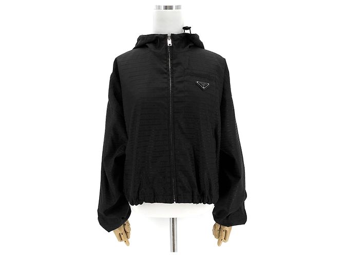Moncler Prada Re-Nylon Jacquard Cropped Jacke mit Kapuze Schwarz - Ansicht 2