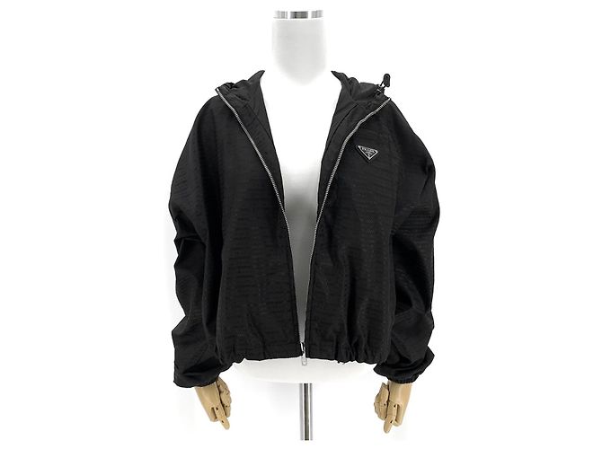 Moncler Prada Re-Nylon Jacquard Cropped Jacke mit Kapuze Schwarz - Ansicht 3