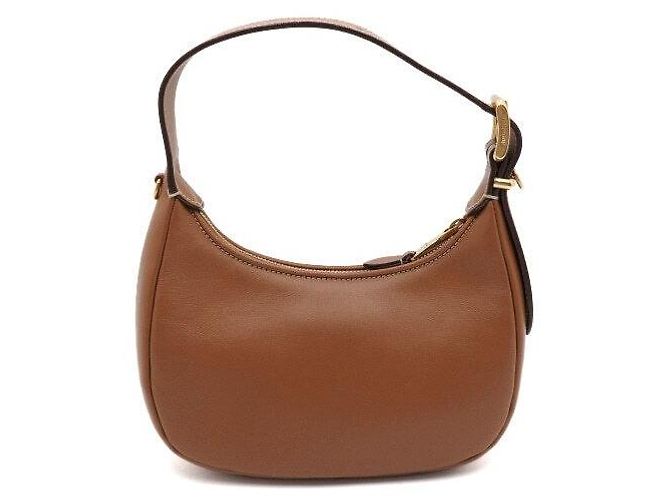 Miu Miu Bolso Hobo y Bolso Bandolera de Cuero Caramelo con Logotipo Dorado Castaño - vista 4