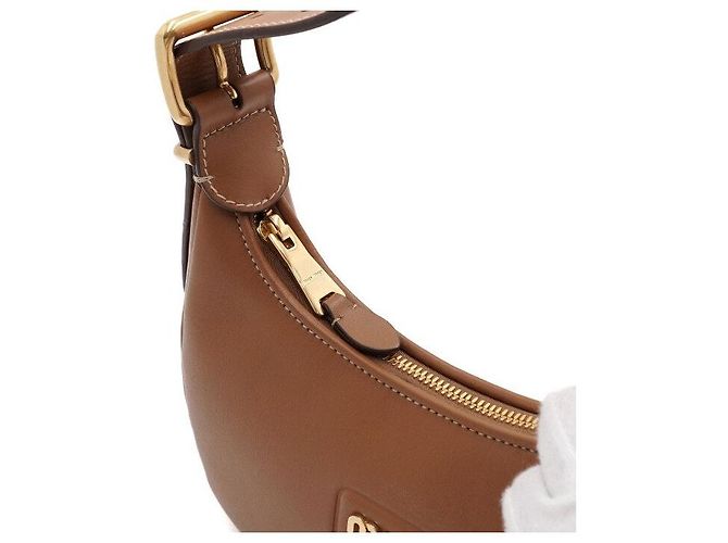 Miu Miu Bolso Hobo y Bolso Bandolera de Cuero Caramelo con Logotipo Dorado Castaño - vista 8