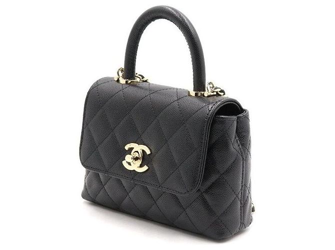 Coco Handle Chanel Borsa Micro Tote in Caviar Nero con Manico Coco e Tracolla a Catena Dorata - vista 2