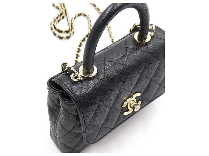 Coco Handle Chanel Borsa Micro Tote in Caviar Nero con Manico Coco e Tracolla a Catena Dorata - vista 9