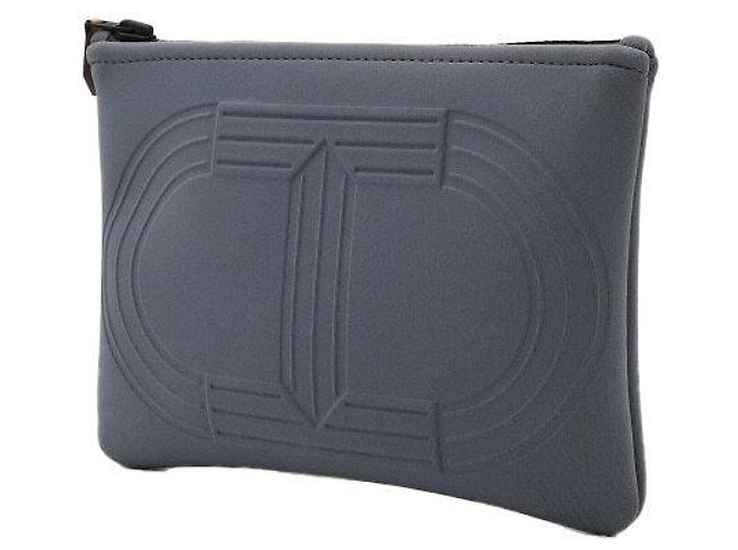 Hermès Borsa Clutch Pouch Small Case Marine in Neoprene e Nylon Grigio - vista 2