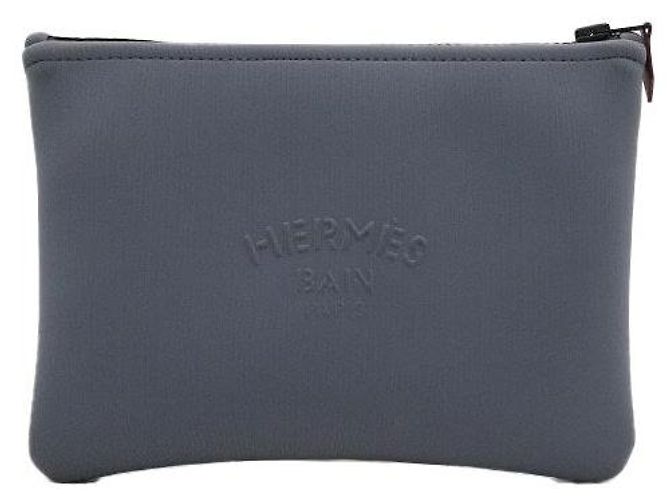 Hermès Borsa Clutch Pouch Small Case Marine in Neoprene e Nylon Grigio - vista 4