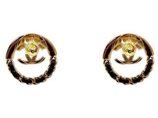 Chanel Runde CC Gold Ohrringe Schwarz - Ansicht 3