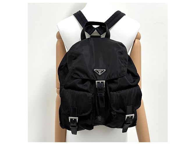 Prada Triangle Logo Nylon Backpack Black - view 3
