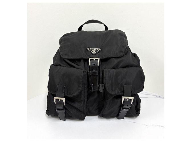 Prada Triangle Logo Nylon Backpack Black - view 6