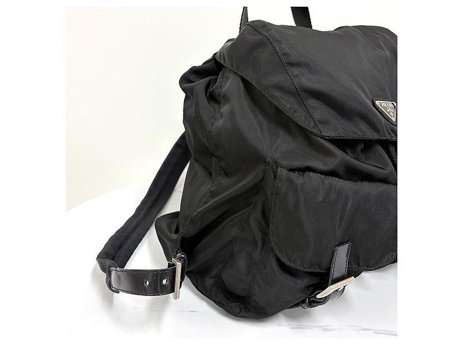 Prada Triangle Logo Nylon Backpack Black - view 9