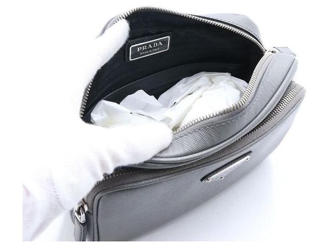 Prada Borsa a tracolla Messenger in pelle Saffiano con logo argento Season - vista 5