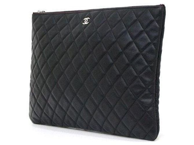 Chanel Clutch Classic Large in pelle d'agnello nera con CC argento Nero - vista 2