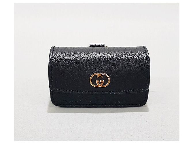 Gucci Porta-borsello da vita per cani in pelle nera placcata oro Nero - vista 3