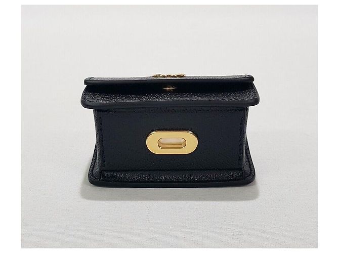 Gucci Porta-borsello da vita per cani in pelle nera placcata oro Nero - vista 7