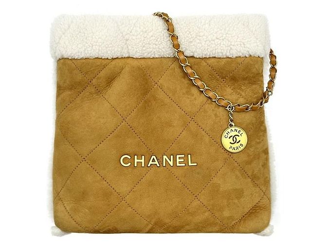 Chanel Borsa Tote in shearling nera con chip Arancione - vista 5