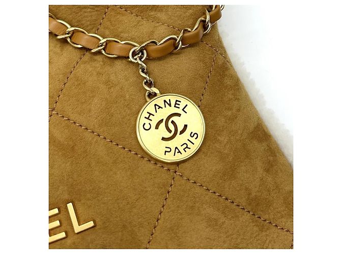 Chanel Borsa Tote in shearling nera con chip Arancione - vista 7