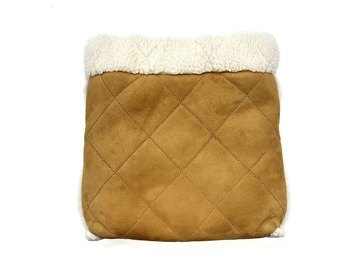 Chanel Borsa Tote in shearling nera con chip Arancione - vista 8