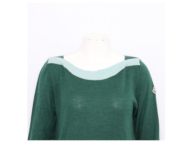 Moncler Grünes Strick-T-Shirt für Damen mit Logo am Arm - Ansicht 2