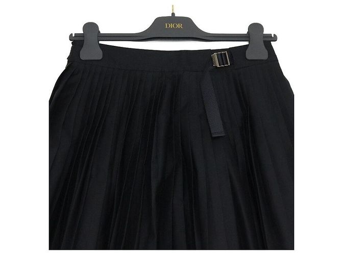 Dior Falda corta plisada de algodón negro para mujer con cinturón - vista 2