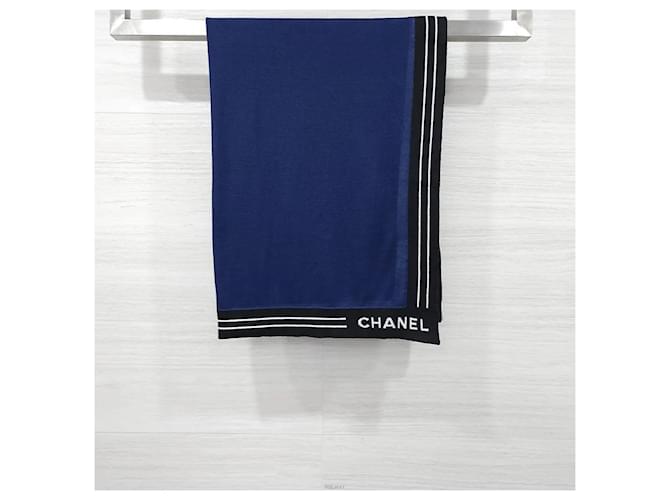 Chanel Sciarpa in cashmere con logo Navy Blu - vista 2