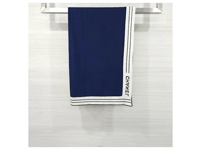 Chanel Sciarpa in cashmere con logo Navy Blu - vista 3