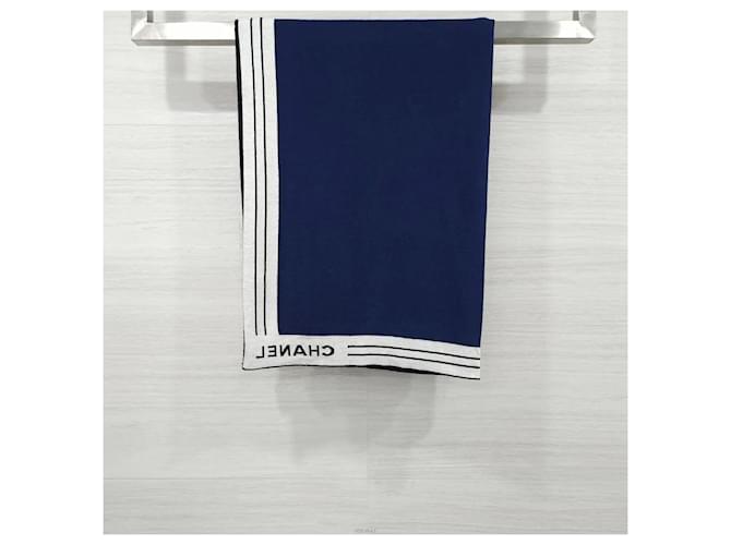 Chanel Sciarpa in cashmere con logo Navy Blu - vista 4