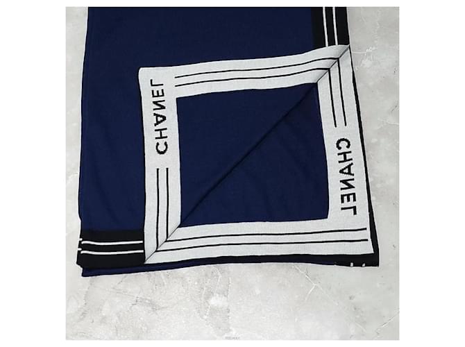 Chanel Sciarpa in cashmere con logo Navy Blu - vista 5