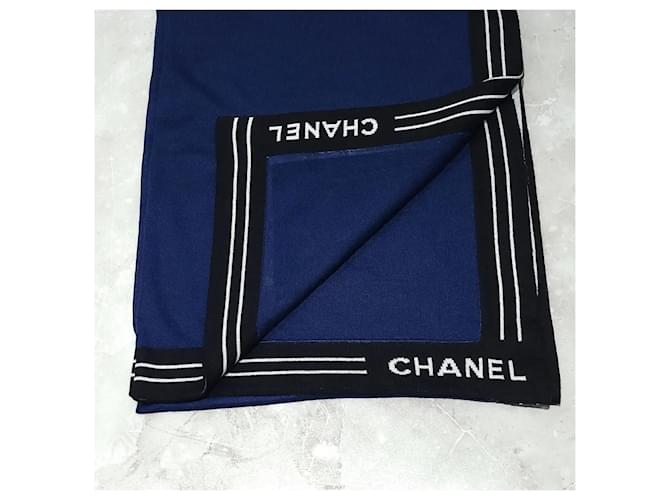 Chanel Sciarpa in cashmere con logo Navy Blu - vista 6