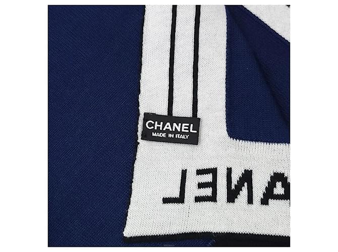 Chanel Sciarpa in cashmere con logo Navy Blu - vista 7