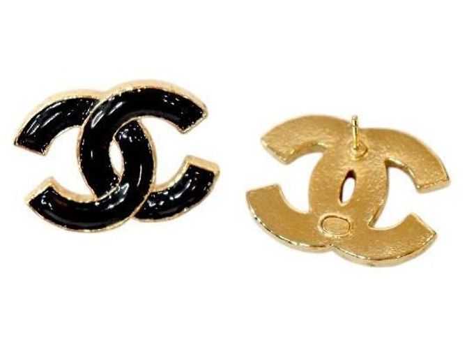 Chanel Orecchini CC in smalto nero e oro - vista 4