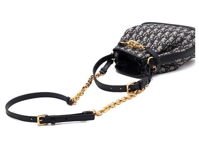 Dior Borsa Tote a Spalla e Crossbody Blue Oblique con Catena Media - vista 8