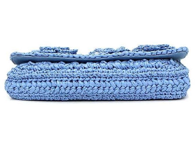 Miu Miu Borsa a tracolla in rafia blu con fiore di cristallo e catena argentata - vista 10