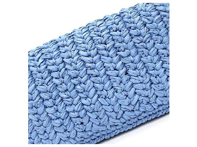 Miu Miu Borsa a tracolla in rafia blu con fiore di cristallo e catena argentata - vista 9