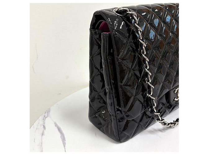 Chanel Borsa a spalla classica in pelle verniciata tono argento Nero - vista 10