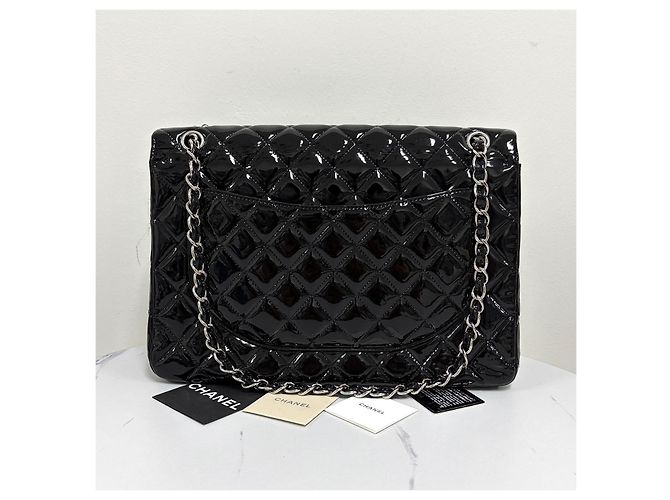 Chanel Borsa a spalla classica in pelle verniciata tono argento Nero - vista 6
