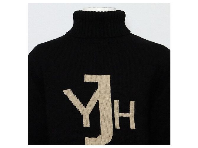 Yohji Yamamoto Black Rain Wollpullover Unisex Strick T-Shirt Schwarz - Ansicht 2