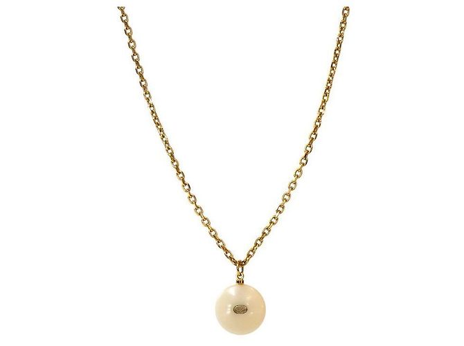 Chanel Goldkette mit CC-Perlenanhänger Weiß - Ansicht 2