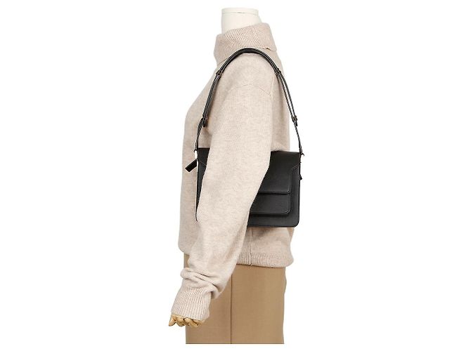 Marni Borsa a tracolla Trunk Medium in pelle Saffiano Nera Nero - vista 11