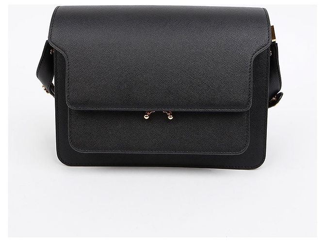 Marni Borsa a tracolla Trunk Medium in pelle Saffiano Nera Nero - vista 2
