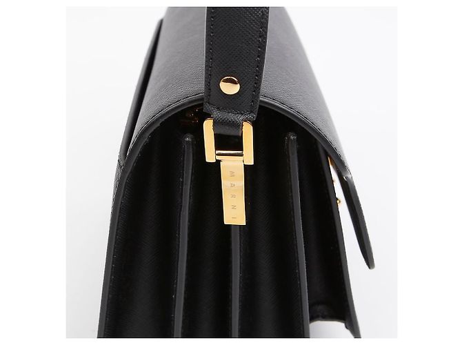 Marni Borsa a tracolla Trunk Medium in pelle Saffiano Nera Nero - vista 5