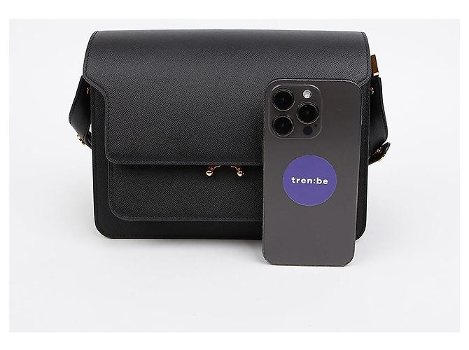 Marni Borsa a tracolla Trunk Medium in pelle Saffiano Nera Nero - vista 8