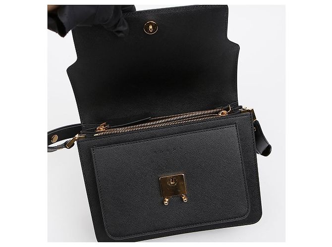 Marni Borsa a tracolla Trunk Medium in pelle Saffiano Nera Nero - vista 9
