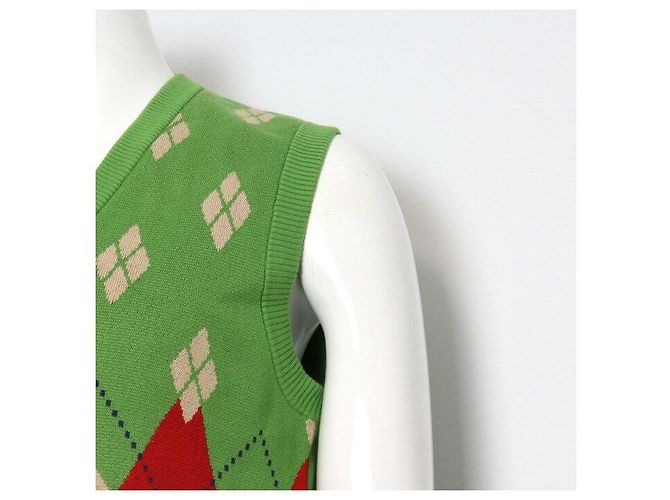 Gucci Herren-Strickweste aus Baumwolle mit Logo und grünem Argyle-Muster - Ansicht 3