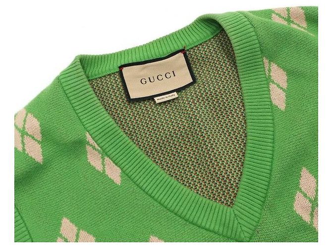 Gucci Herren-Strickweste aus Baumwolle mit Logo und grünem Argyle-Muster - Ansicht 5