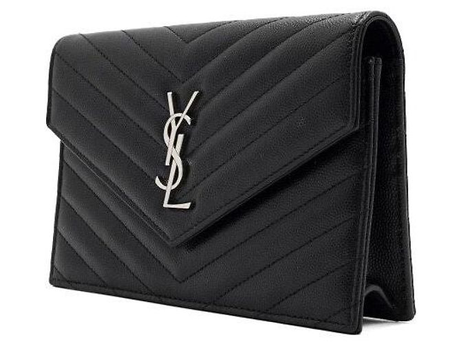 Saint Laurent Borsa a tracolla Monogram Envelope Cassandre WOC Black Gold Chain - vista 3