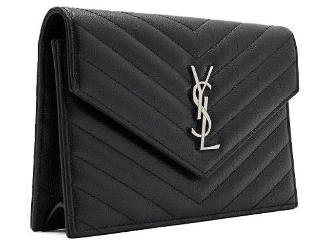 Saint Laurent Borsa a tracolla Monogram Envelope Cassandre WOC Black Gold Chain - vista 4