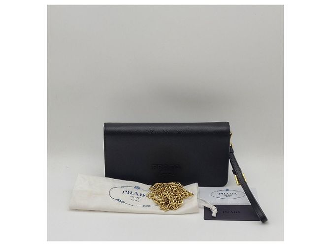 Prada Borsa crossbody Saffiano Shine Strap con catena Nero - vista 12
