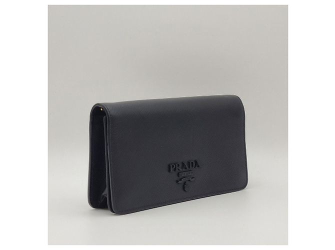 Prada Borsa crossbody Saffiano Shine Strap con catena Nero - vista 8