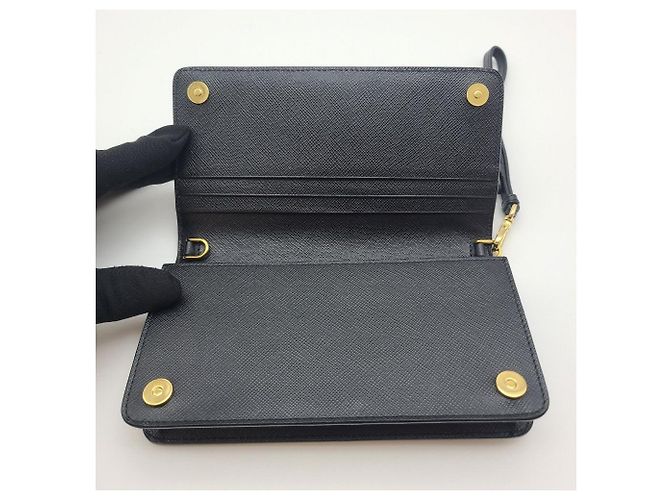 Prada Borsa crossbody Saffiano Shine Strap con catena Nero - vista 9