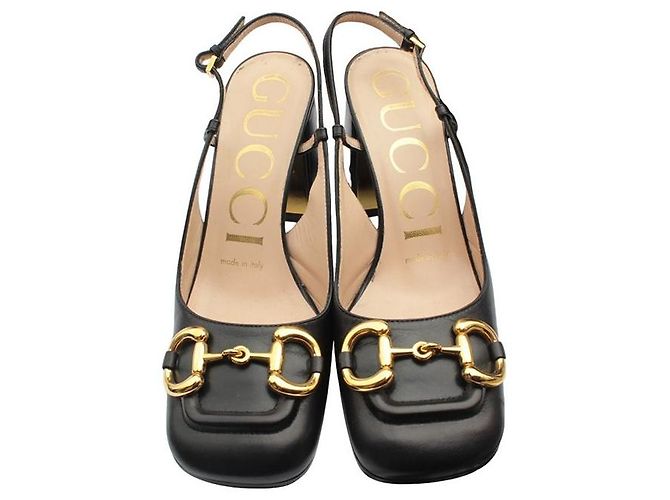 Gucci Scarpe Slingback con Morso Dorato Nero - vista 2