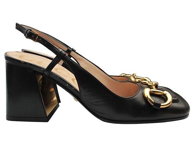 Gucci Scarpe Slingback con Morso Dorato Nero - vista 3