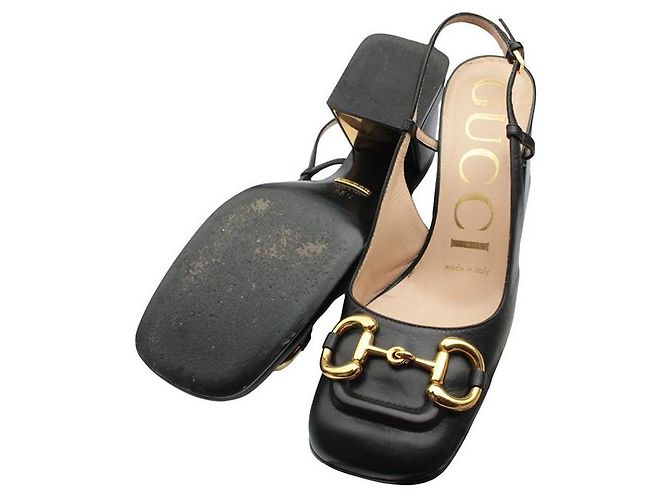 Gucci Scarpe Slingback con Morso Dorato Nero - vista 4